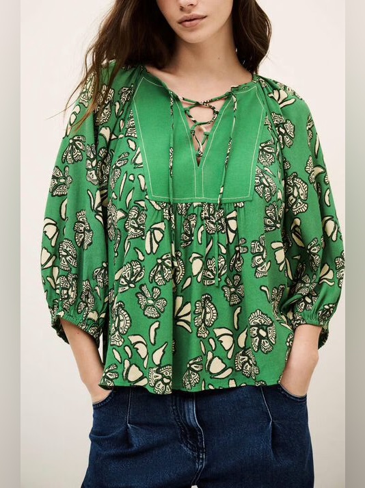 Ba&Sh Blouse Aura Green Floral Top Boho Us 2 / Int Xs
